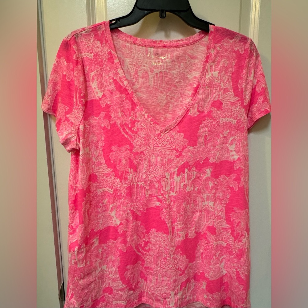 Lilly Pulitzer LARGE Roxie Pink Anniversary Toile Etta Top NWOT